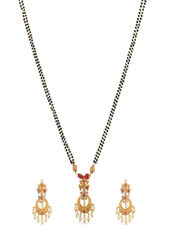 TARINIKA Antique Gold Plated Falgu Mangalsutra Necklace set with Floral Design - Indian Jewelry Set for Women | Perfect for Ethnic Occasions | Traditional South Indian Necklace | 1 Year Warranty* - Image 1